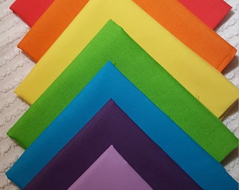 RainBow fabric/ 7 Fat Quarter Bundle that covers all 7 colors in the rainbow! 100 % quilting cotton fabric