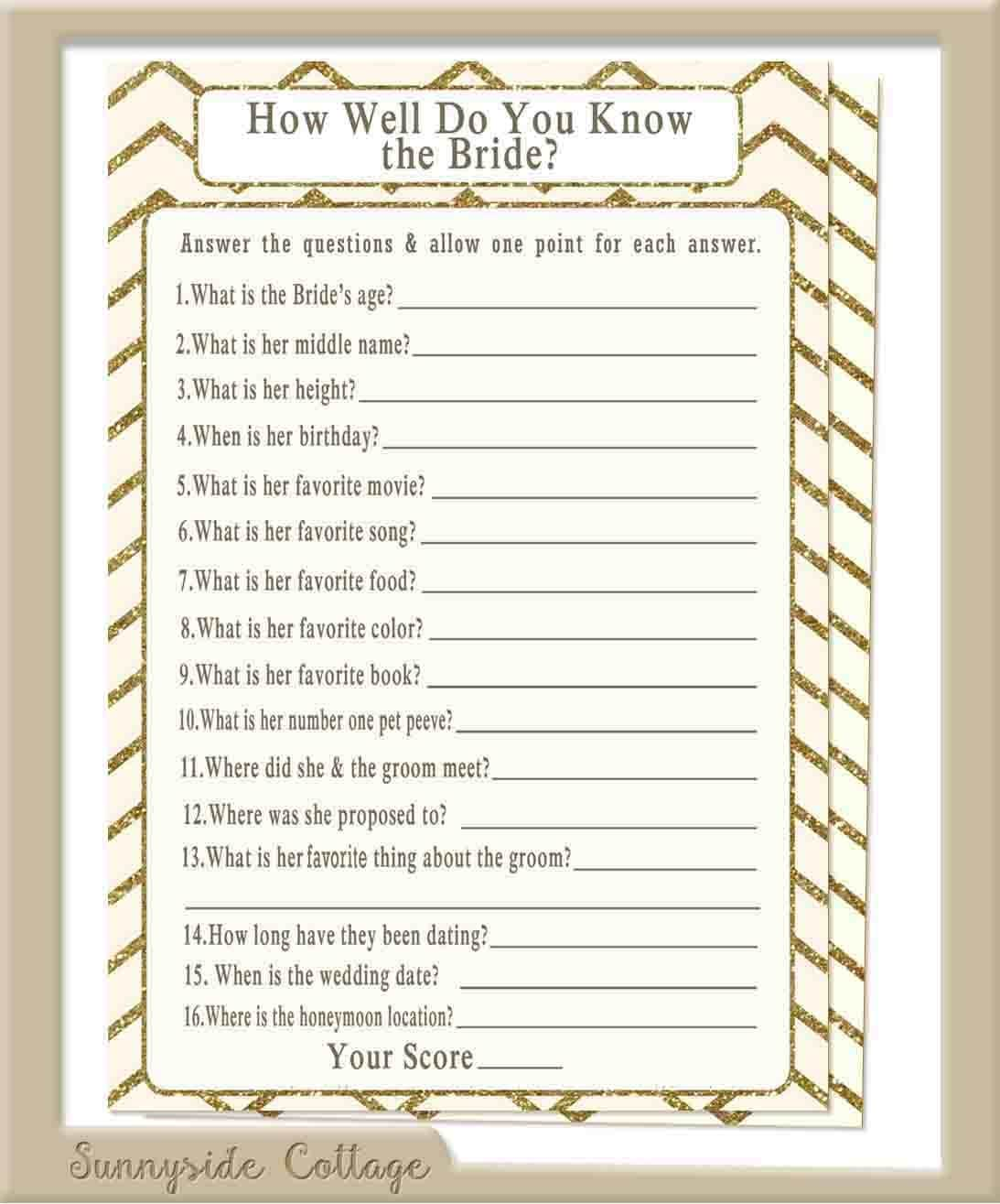 How Well Do You Know The Bride Game With By Sunnysidecottageart 7756