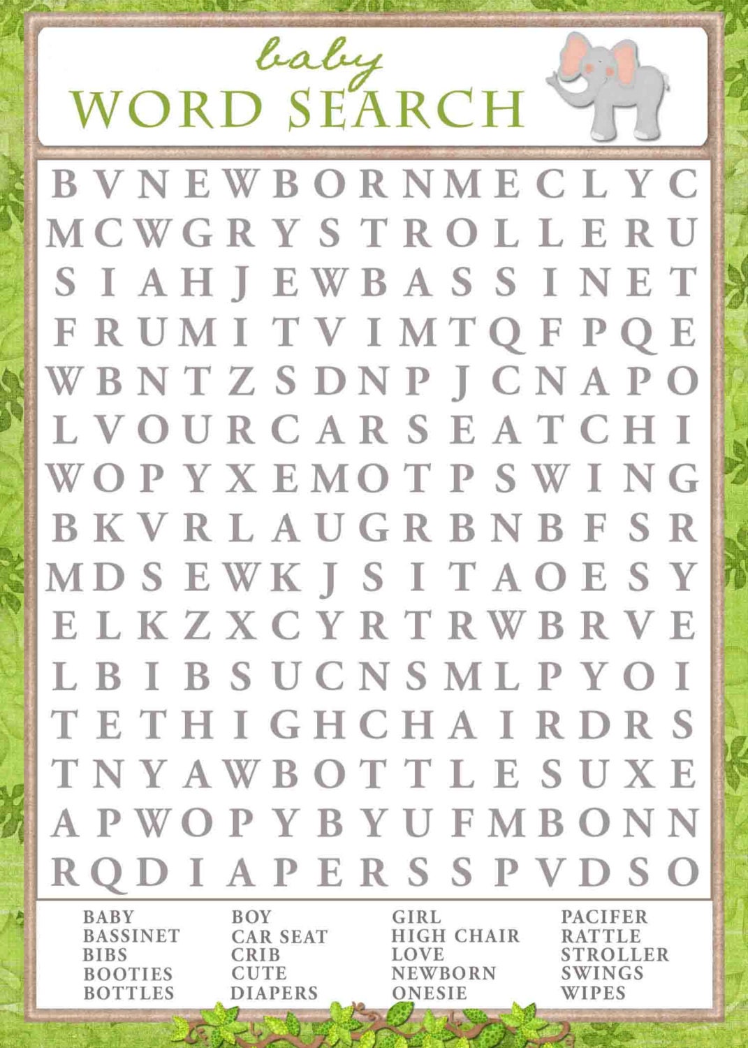 Baby Word Search Game Animal Safari Baby By SunnysideCottageArt