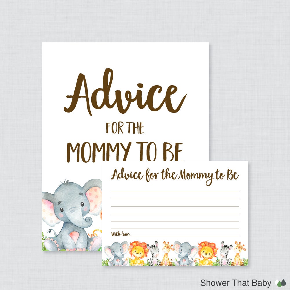 Safari Advice for Mommy to Be Cards and Sign Printable