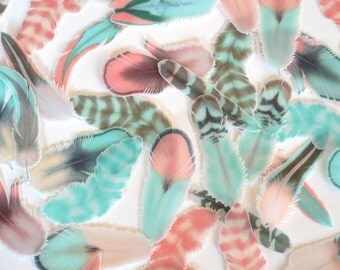 Edible Feathers Cotton Candy Boho Wedding Cake Decorations Wafer Rice Paper Peach Pink Aqua Rustic Wild One Birthday Cookie Cupcake Toppers