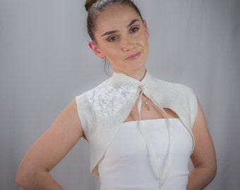 Wedding Bolero, Felted wool Shrug, Ivory, felt cover up, SJR, Special Occasions, wearable art, Bridal