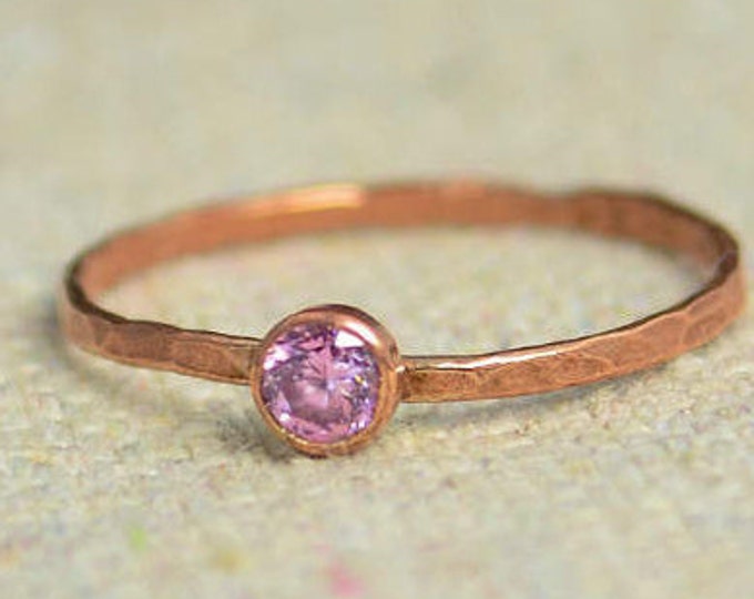 Dainty Copper Pink Tourmaline ring, copper mothers ring, copper ring, copper stacking ring, October birthstone ring, pink copper ring