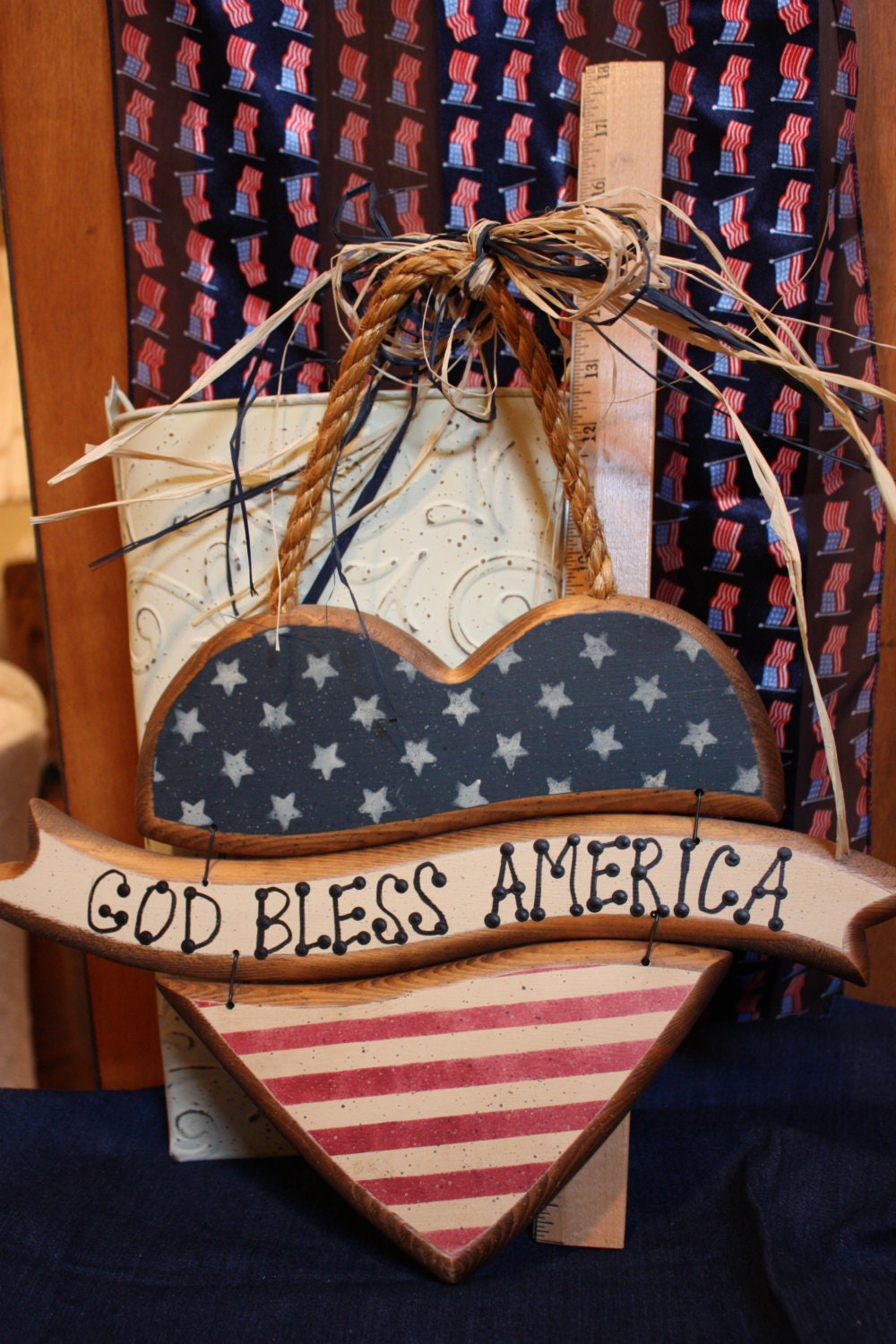 Patriotic Heart Heart Sign Americana Heart by BrownBeaverBeadery