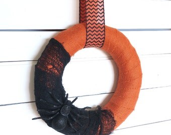 HALLOWEEN WREATH Spider Wreath Autumn Wreath Spooky Wreath Halloween Door Fall Wreath Front Door Wreath Halloween Decor Burlap Wreath