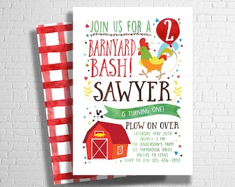 Barnyard Bash Birthday Invitation| Farm Birthday Invitation | Farm Animal Birthday Invite | Rooster, Pig, or Cow | DIGITAL FILE ONLY