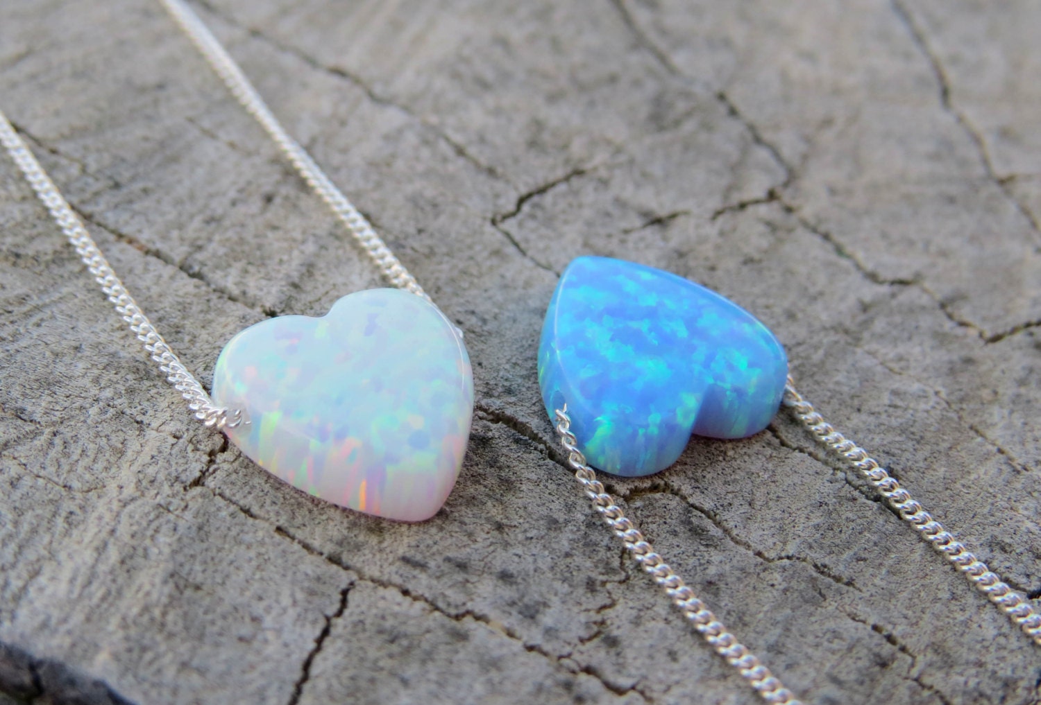 Opal necklace heart necklace silver necklace opal heart