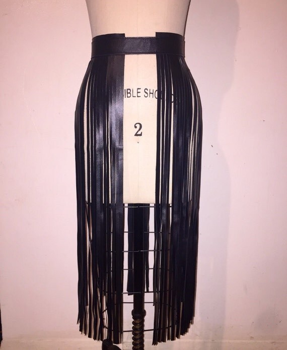 PlUS SIZE FRINGE Belt black fringe belt long black by SEVYNYC