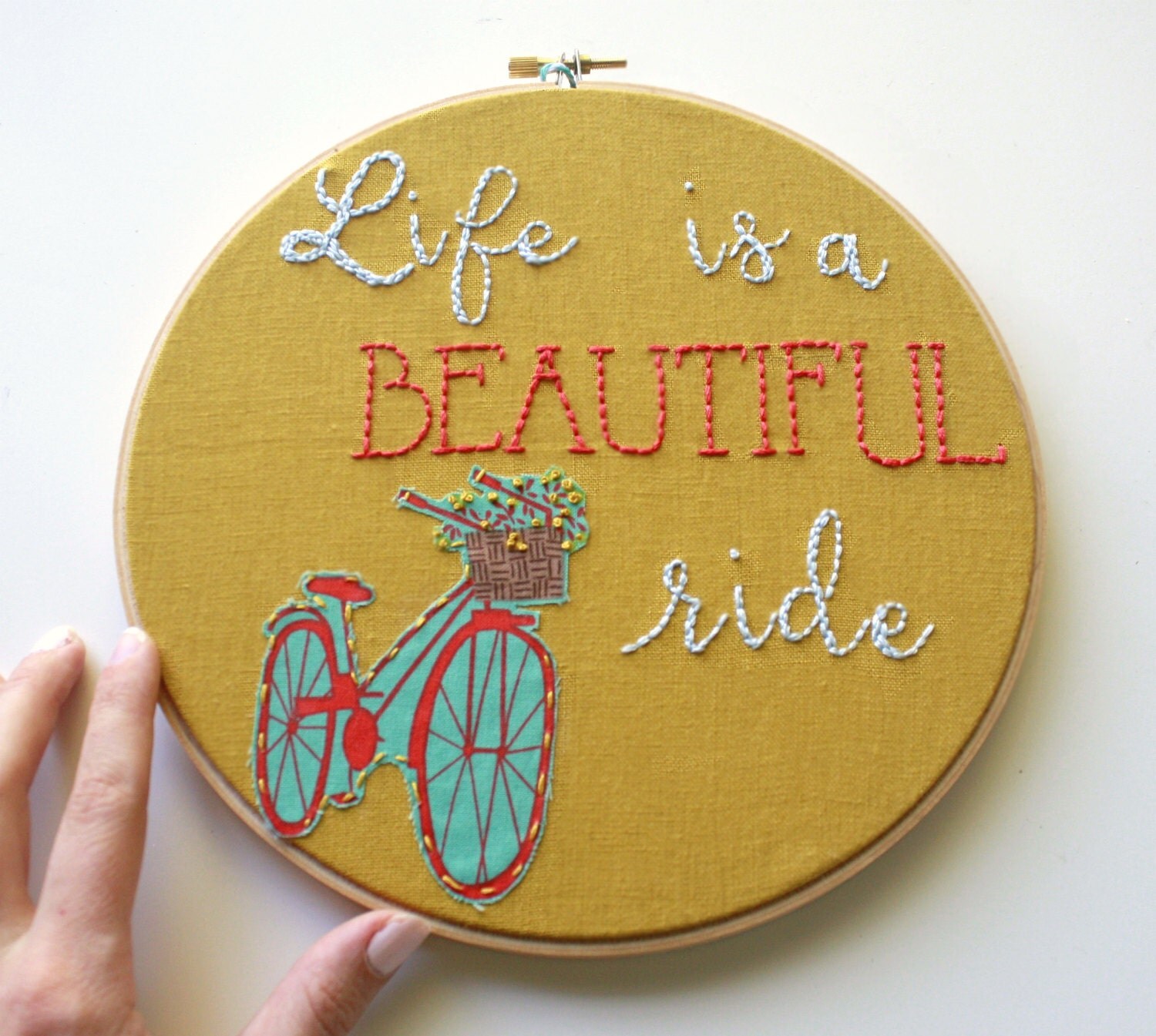 Life Is A Beautiful Ride Embroidery HoopBike ArtQuote