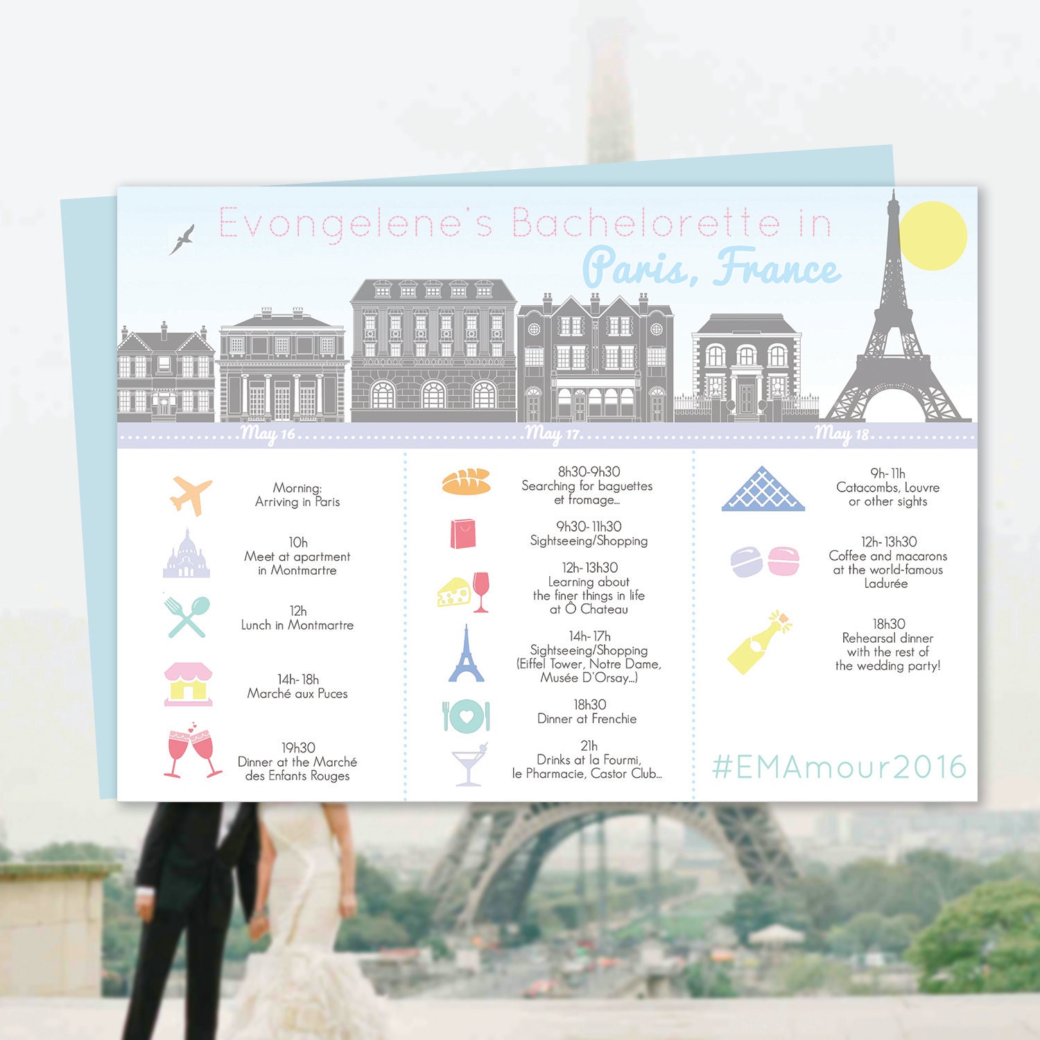 Paris Itinerary, Trip Itinerary, Wedding Itinerary, Destination Itinerary, French Pastels, Parisian Theme Travel Essential