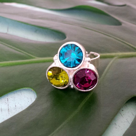 Pura Vida trio ring Adjustable ring with three rhinestones