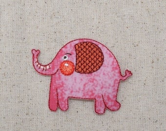 Childrens - Pink Elephant - with Rosy Cheeks - Iron on Applique - Embroidered Patch - 1515613A