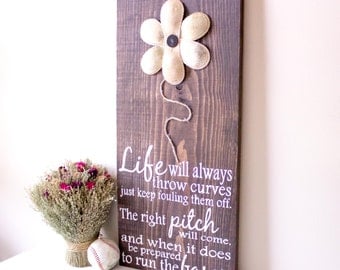 Baseball Decor, Baseball Sign, Baseball Quote, Inspirational Quote, Baseball Wall Decor, Life Will Always Throw Curves