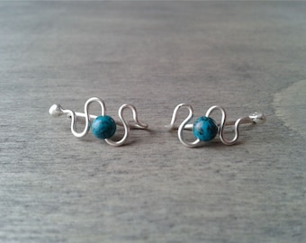 Silver ear climbers, turquoise earrings, sterling ear cuffs, ear jacket climbers, ear sweeps, wire ear cuffs, simple ear crawlers, manchette