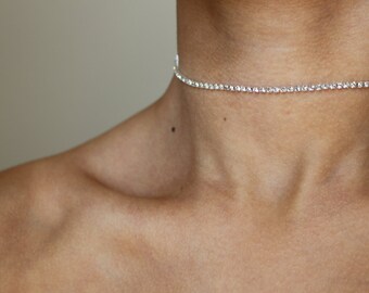 Moonlight Rhinestone Choker ~ Diamond Choker ~ Silver Choker ~ Boho Jewelry