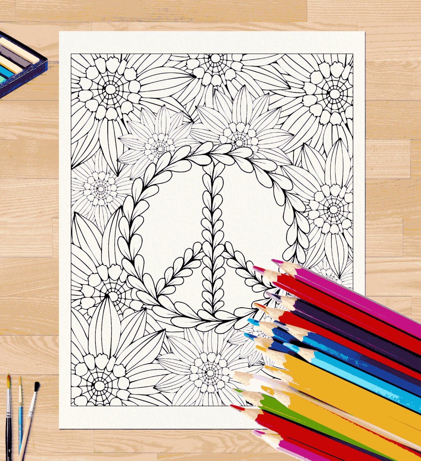 Peace and Flowers Coloring Page 0015