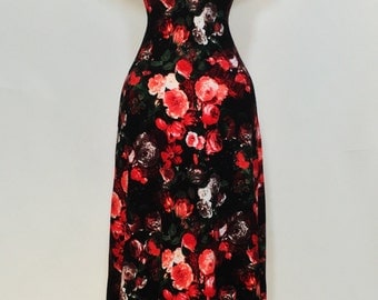 Maxi dress, summer dress, floral dress, red and coral dress, off-the-shoulder dress, wedding guest dress, mother of the bride dress