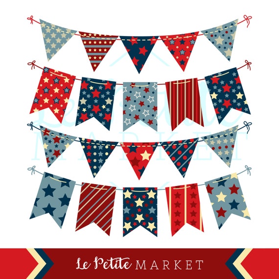 4th of July Patriotic Bunting in Vintage Red White and Blue, Digital ...