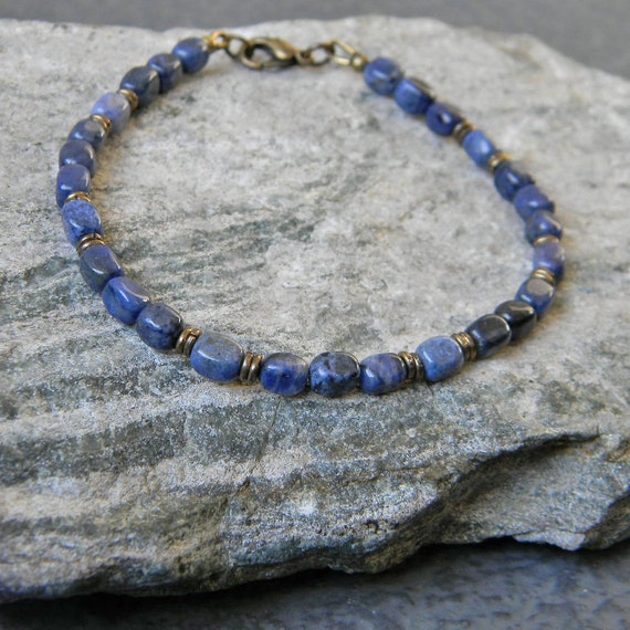 Mens Beaded Bracelet Blue Stone Bracelet Mens by BraidedSouls