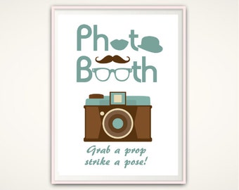 Grab A Prop And Strike A Pose - Photo Booth Sign, Retro Photo Booth PRINTABLE, Wedding Photobooth Sign, Photo Booth Prop, Wedding Decoration