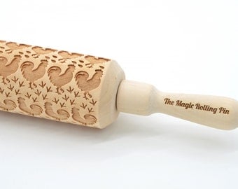 Rooster rolling pin for cookies, rooster kitchen decor, rooster gift ideas, unique gift, Mother Birthday gift, Country kitchen decor