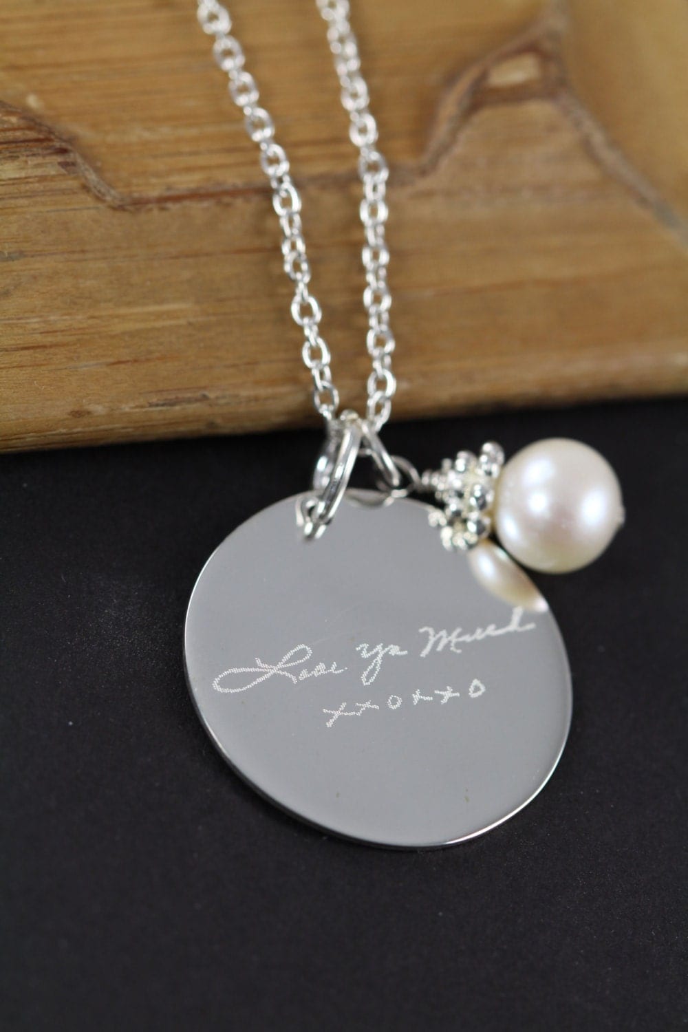 Engraved Handwriting Jewelry Pendant by ShinyLittleBlessings