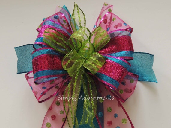 whimsical pink blue christmas bow funky pink green whimsical pink blue christmas bow funky pink green