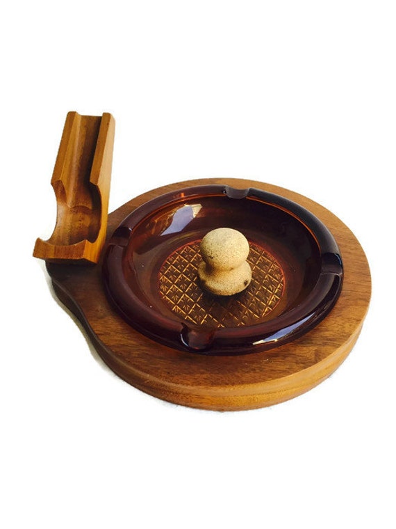 Mid Century Walnut Pipe Stand Holder Ashtray Dapper