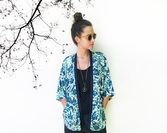 Summer Kimono, Beach Cover Up, Summer Cardigan, Summer Coverup, Floral Kimono Cardigan, Beachwear, Light Cardigan, Turquoise Kimono
