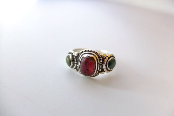 Old Tibetan Ring, Tribal Jewelry, Tibetan Turquoise, Antique Glass Bead, Ladakh Ethnic, Sterling Silver, Little Tibet, Himalayas Ring, Old