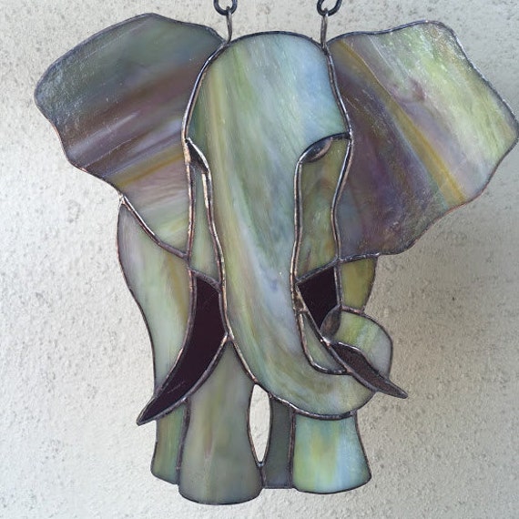 Elephant Stained Glass SunCatcher by StainedGlassArtisan on Etsy