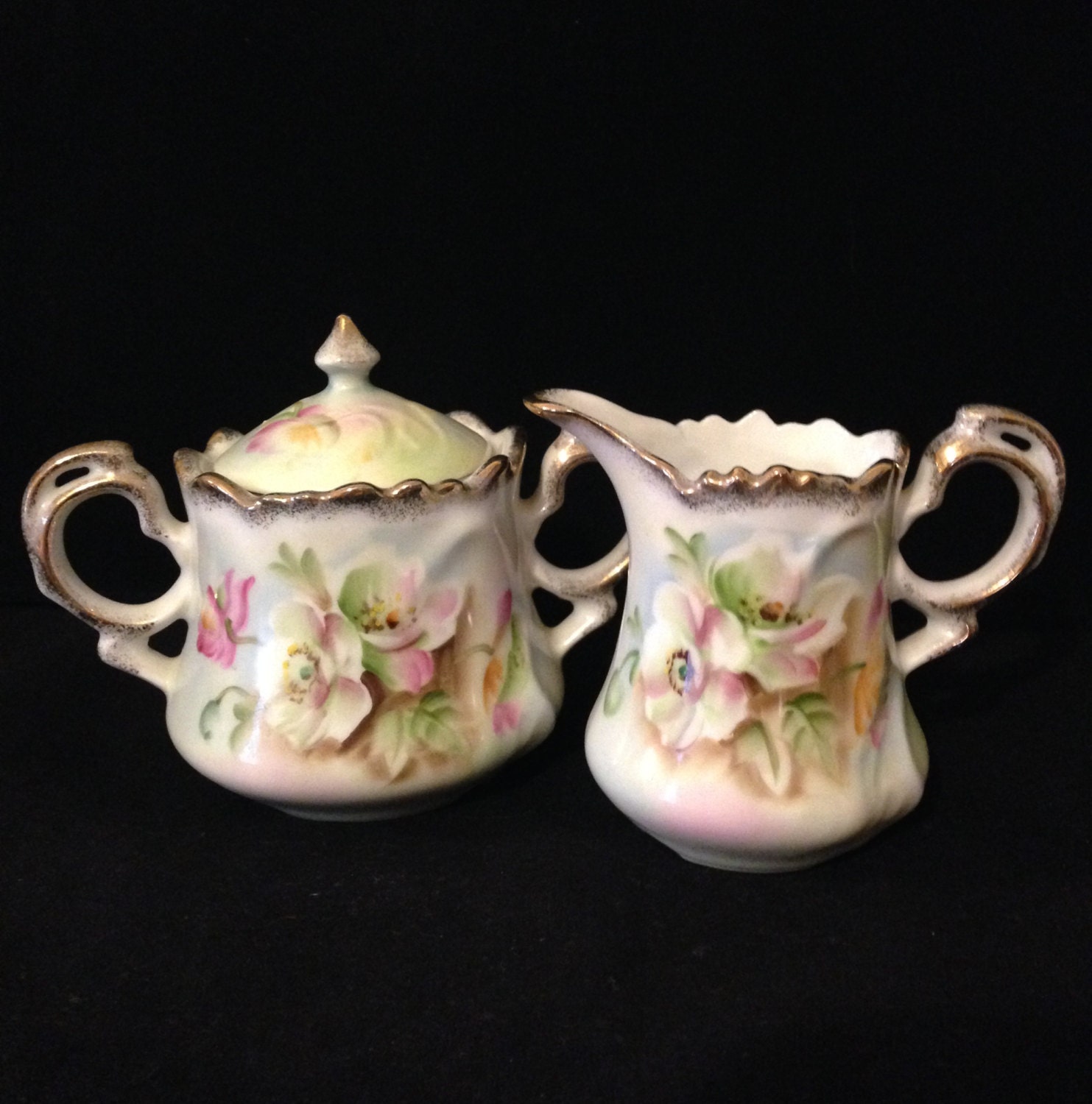 Lefton Creamer and Sugar Bowl Set Vintage China Hand