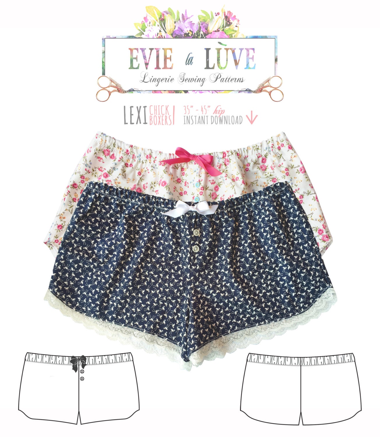 DIGITAL Lingerie Sewing Pattern Lexi Chick Boxers lingerie