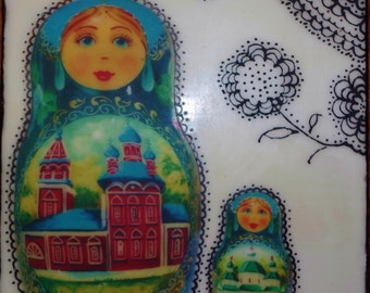 Encaustic Art, Russian Folkart Matryoshka Encaustic Photo Art Russian Dolls, Beautiful Art Gift, Russian Art, Whimsical Encaustic Art, Gift