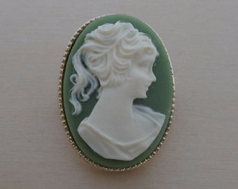 Classic Green Vintage Cameo Brooch, Pin
