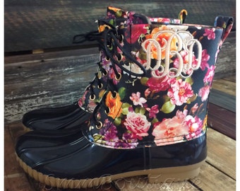 Monogrammed womens floral duck boots