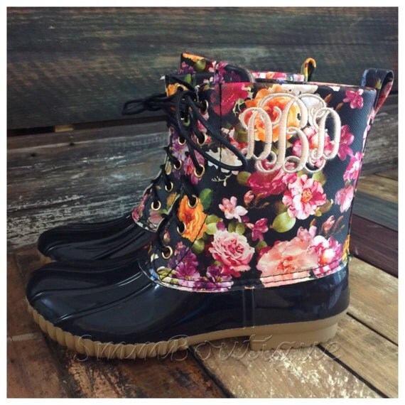 Monogrammed womens floral duck boots