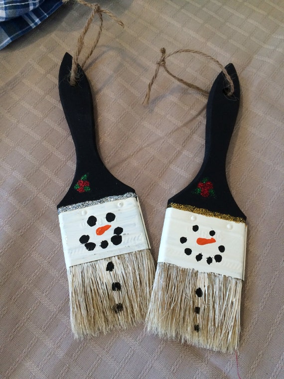 Items similar to 3 Brush Snowman ornaments on Etsy