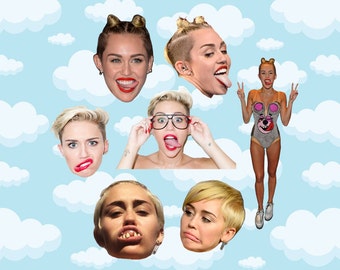 Miley Expressions Sticker Pack 7 ct 2 x 1.5" - Miley Cyrus - Miley Cyrus Stickers - Notebook Stickers - Agenda Stickers - Tumblr Stickers