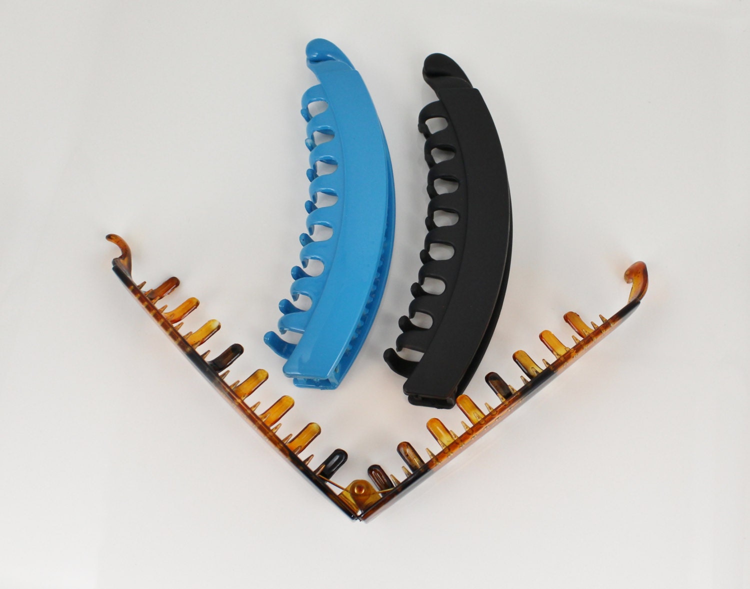 Black Brown Teal spring load lock banana hair slide grip clip