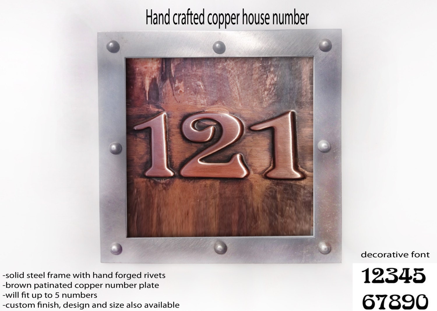 Copper house number Metal house number SQUARE Hand made
