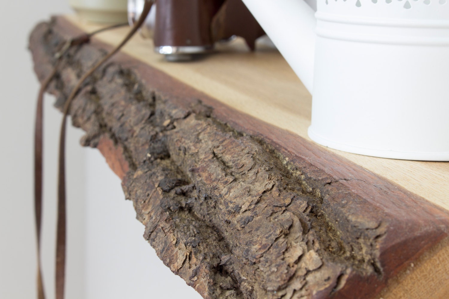 Bark Edge Floating Oak Shelf 1.0m Wide Solid Oak Wooden