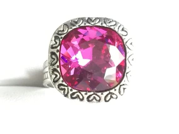 Fuchsia Crystal Ring, Swarovski Fuchsia Ring, Swarovski Pink Crystal Ring