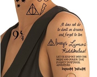 TEMPORARY TATTOO - Set of 12 Harry Potter Deathly Hallows Symbols / Set of 2 Dark Marks