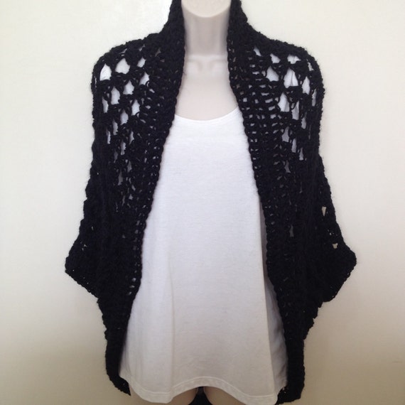 Black Crochet Cocoon Shrug, Black Crochet Shrug, Crochet Cardigan