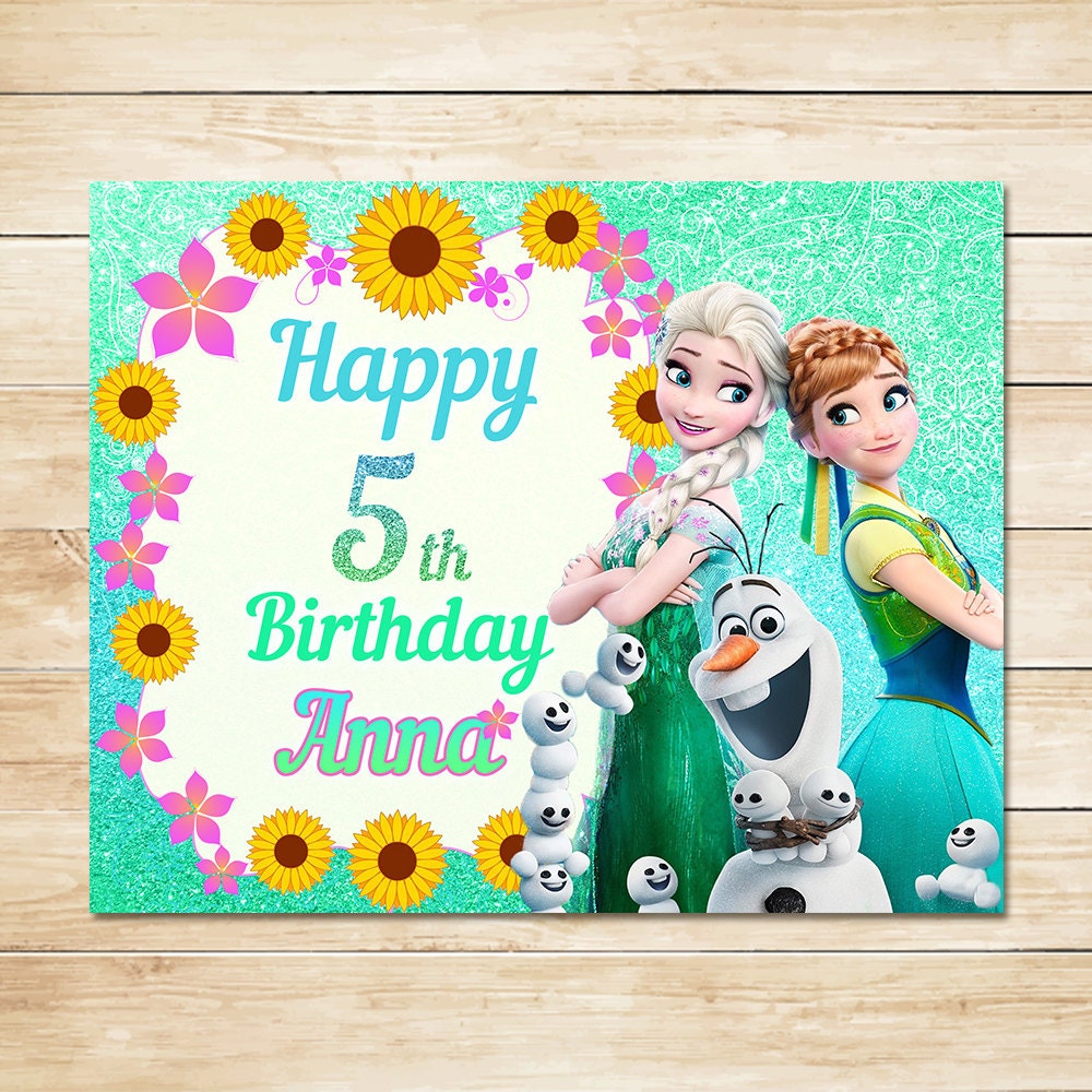 Frozen Fever Happy Birthday Sign Elsa and Anna Floral Glitter