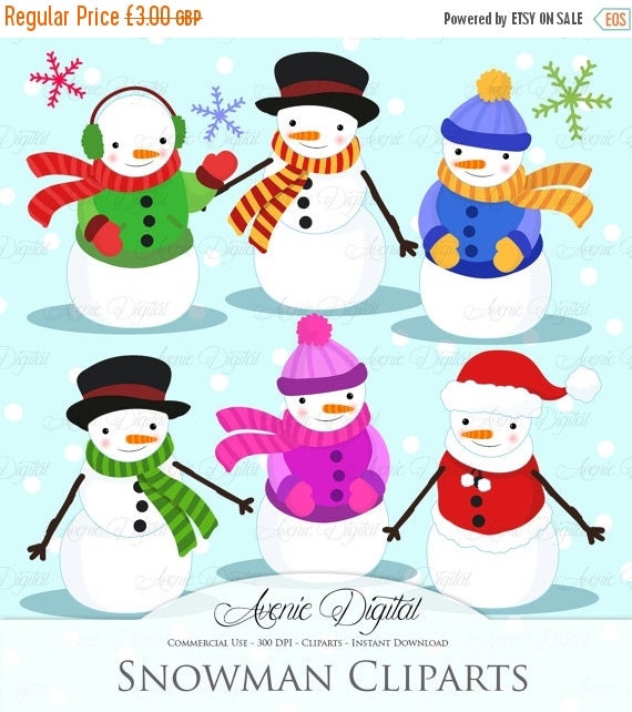 SALE Christmas Snowman Clipart Scrapbook by AvenieDigital on Etsy