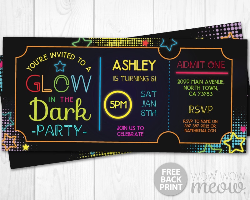 letter party invite birthday Admit the One Party Dance in Dark Tickets Glow Invitations