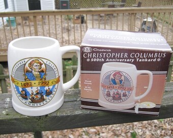 REDUCED.....Chadwick Christopher Columbus 500th Anniversary Tankard, 22 Ounce Capacity, Glazed Ceramic, Collector's Edition,