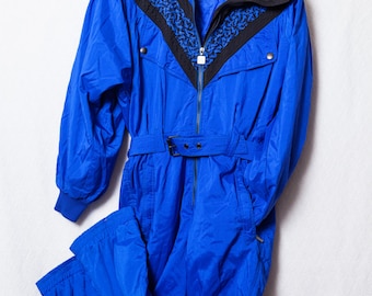Retro Ski Suit, 80's Women's Blue Winter Snowsuit, 80's Blue One Piece Snow Suit Size Small Medium, Vintage Ski Suit